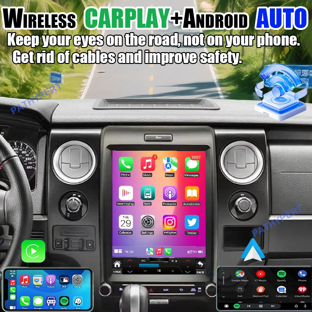 مشغل وسائط متعددة للسيارة فورد F150 2012-2016 بشاشة 12.1 بوصة بنظام أندرويد 15، مزود بخاصية كار بلاي، وستيريو، وبلوتوث، وراديو تلقائي، ونظام ملاحة جي بي إس، وشبكة واي فاي 4G #2