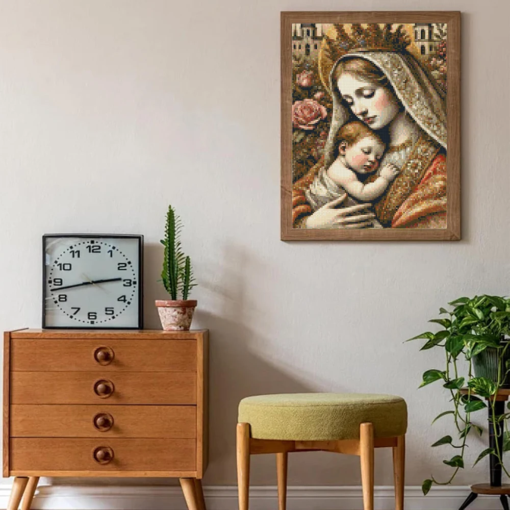 مريم العذراء زهرة الماس طقم الطلاء 5D DIY كامل فسيفساء التطريز حجر الراين أيقونة الدينية نعمة روز صورة جدار ديكور