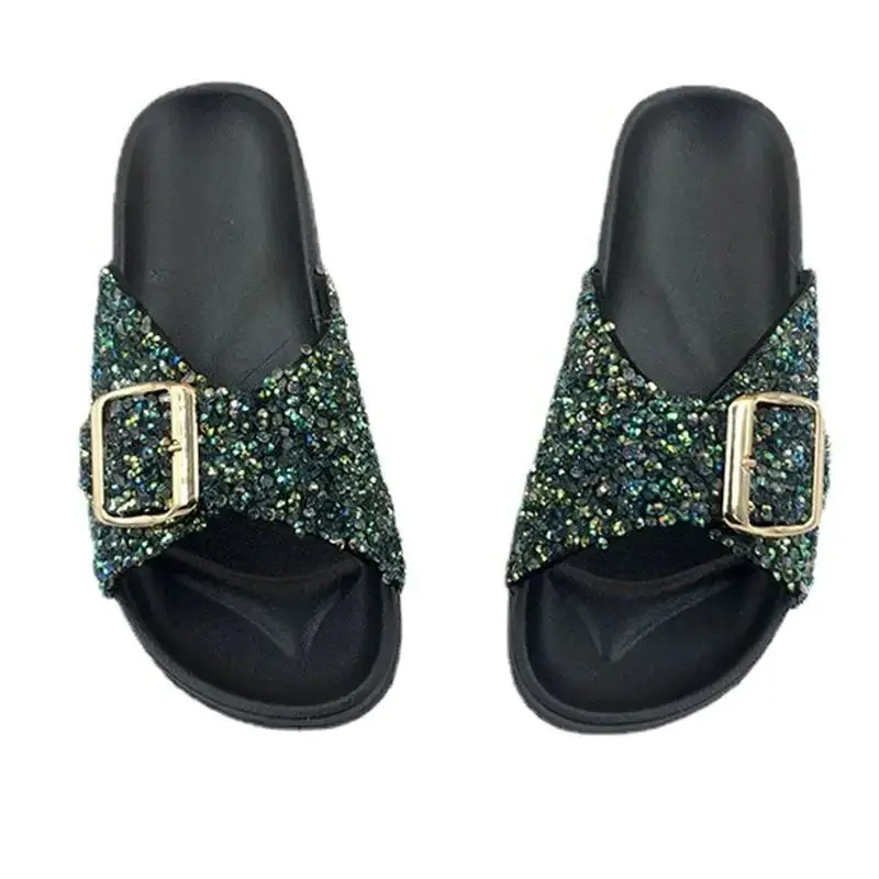 

Shoes For Women Thick Platform Indoor Outdoor Metal Buckle Sequin Slipper Travel Flip Flop Beach Shoes