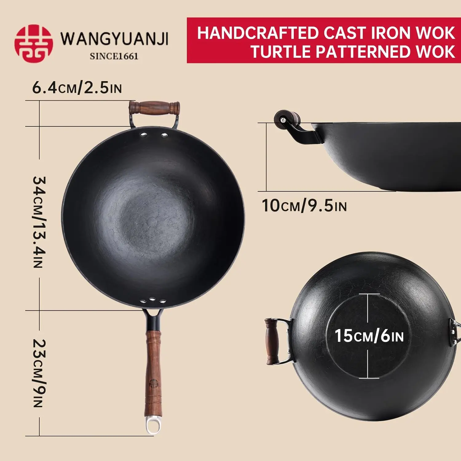 Craft Wok Chinese Wok,Flat Bottom Iron Woks with Lid,Fry Pan Suitable for Induction, Electric, Gas, Halogen All Stoves-Black