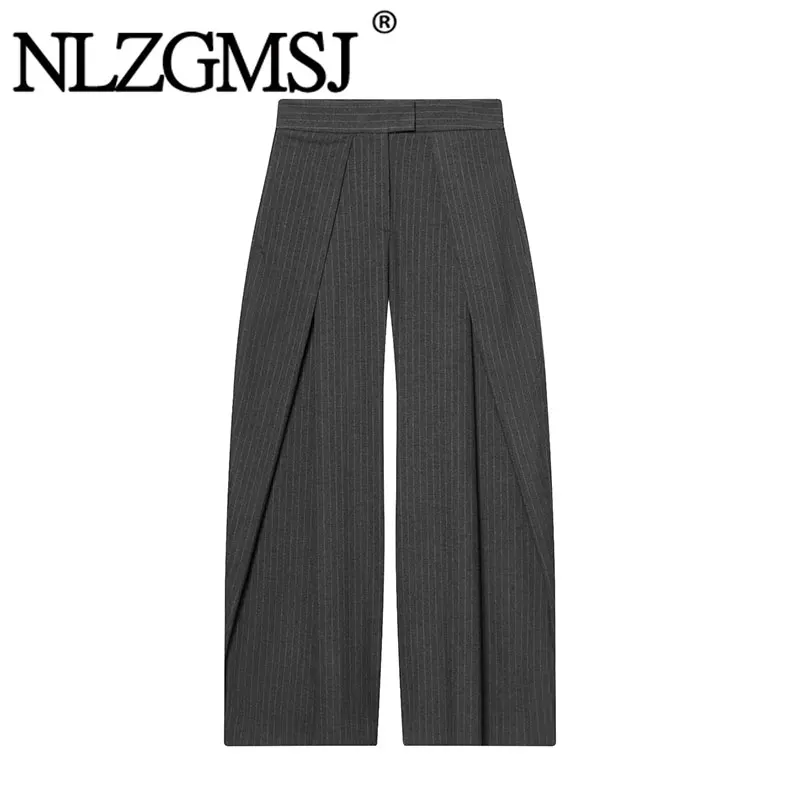

NLZGMSJ 2026 Spring Trendy Stripe Pants Women's High Street Commute Pleated Balloon Pants New Fashion Elegant Casual Pants