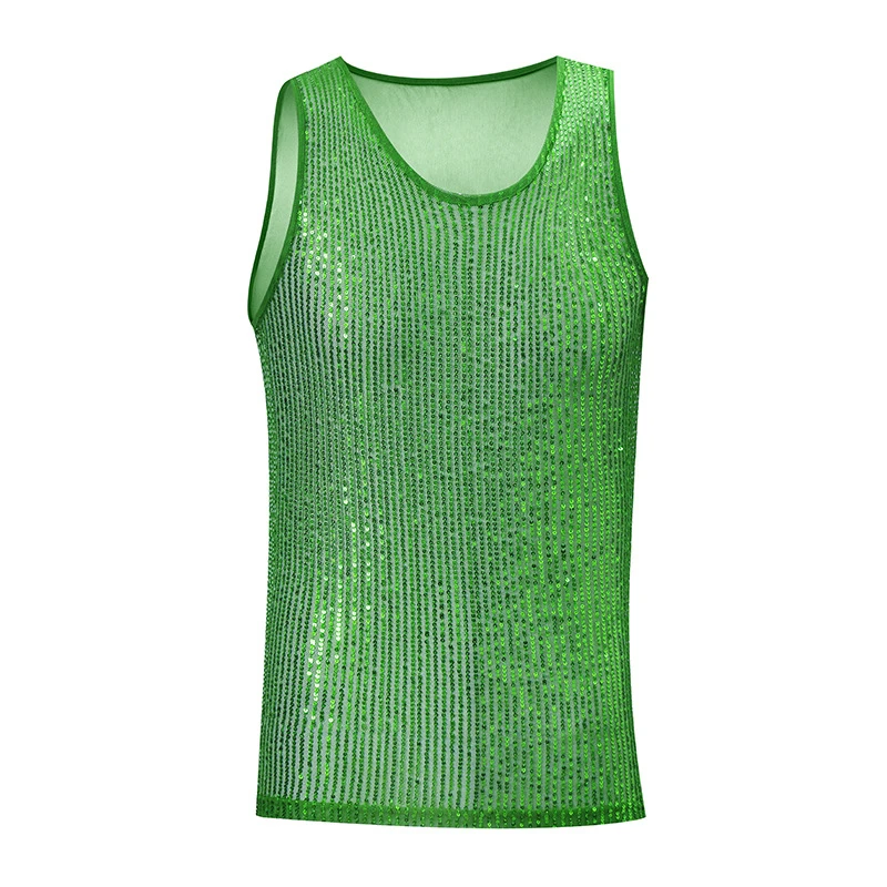 Herren T-Shirts und Polos Pailletten-Tanktop Glitzernde Weste Rundhals-Party-Nachtclub-Festival-Bühnen-Performance-T-Shirt Crop-Tops 2026 – Detail 8