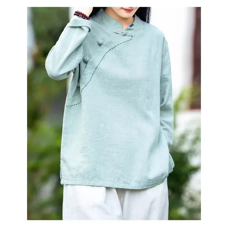 T-shirts d'automne avec Design chinois pour femmes, chemise respirante en coton et lin pour dames, chemisier Hanfu traditionnel chinois, nouvelle collection