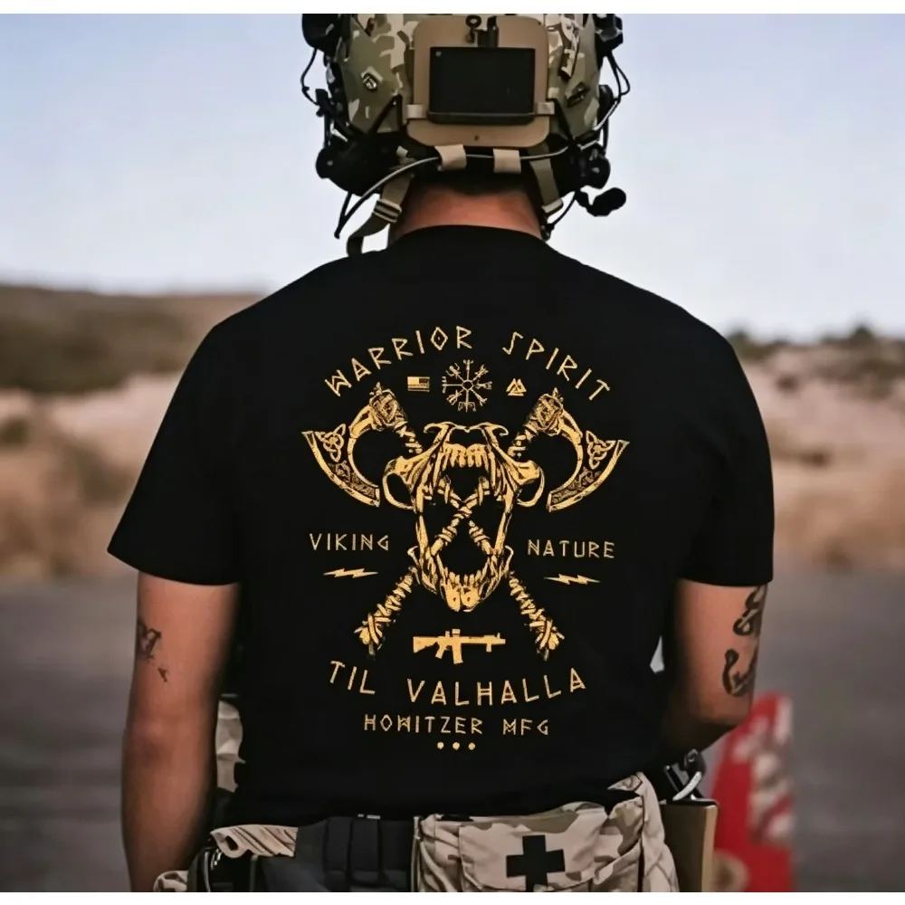 2026 New Viking Warrior Axe Drop Shoulder T-shirt,  Norse Myth Tactical Fusion Street Loose Unisex Cool Tops