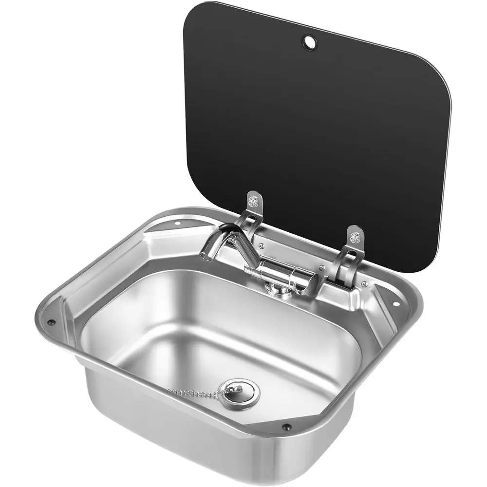 

Складная раковина для автодома из нержавеющей стали с краном, крышкой из закаленного стекла, одинарная чаша, рабочая станция