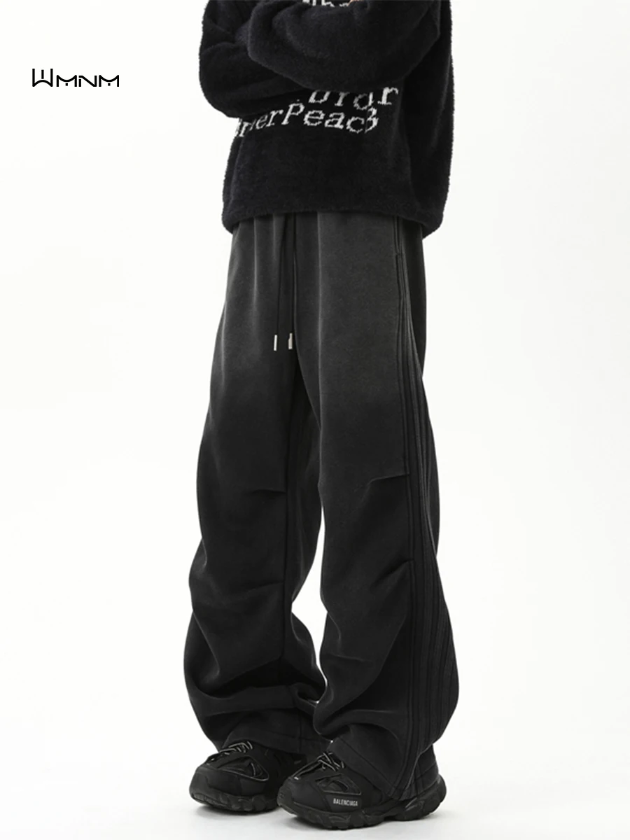 

Wmnm Men's Fce Lined Sport Pants Autumn Winter Thiened Waed Wide Leg Casual Trousers Youth Faion Brand Straight Tube