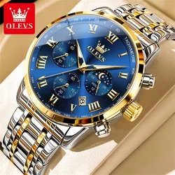 OLEVS TOP Brand Quartz Watch for Men Waterproof Moon Phase Luminous Stainless steel Calendar Sports Chronograph Man Wristwatches