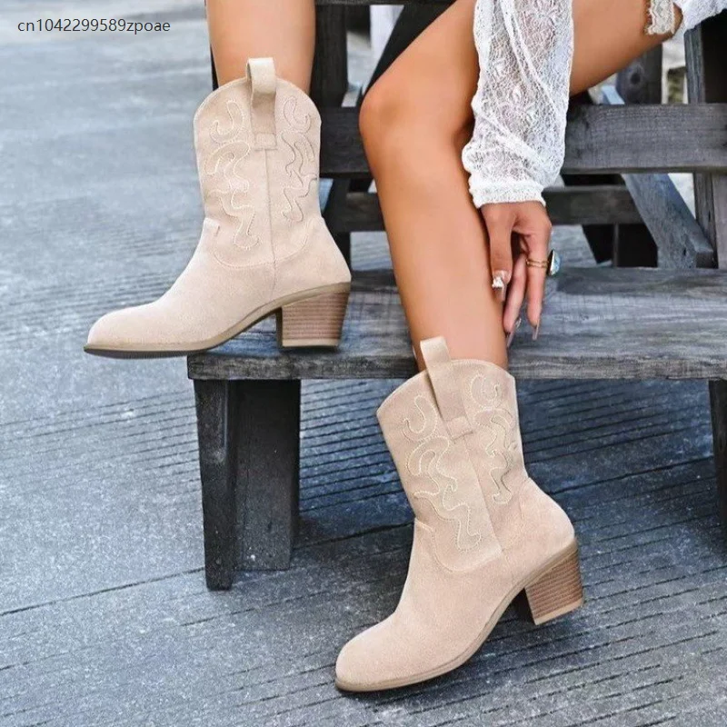 Women's Shoes New Embroidered Western Cowboy Boots Autumn Pointed Thick Heel High Knee Shoes Halloween Party Cosplay Boot 3