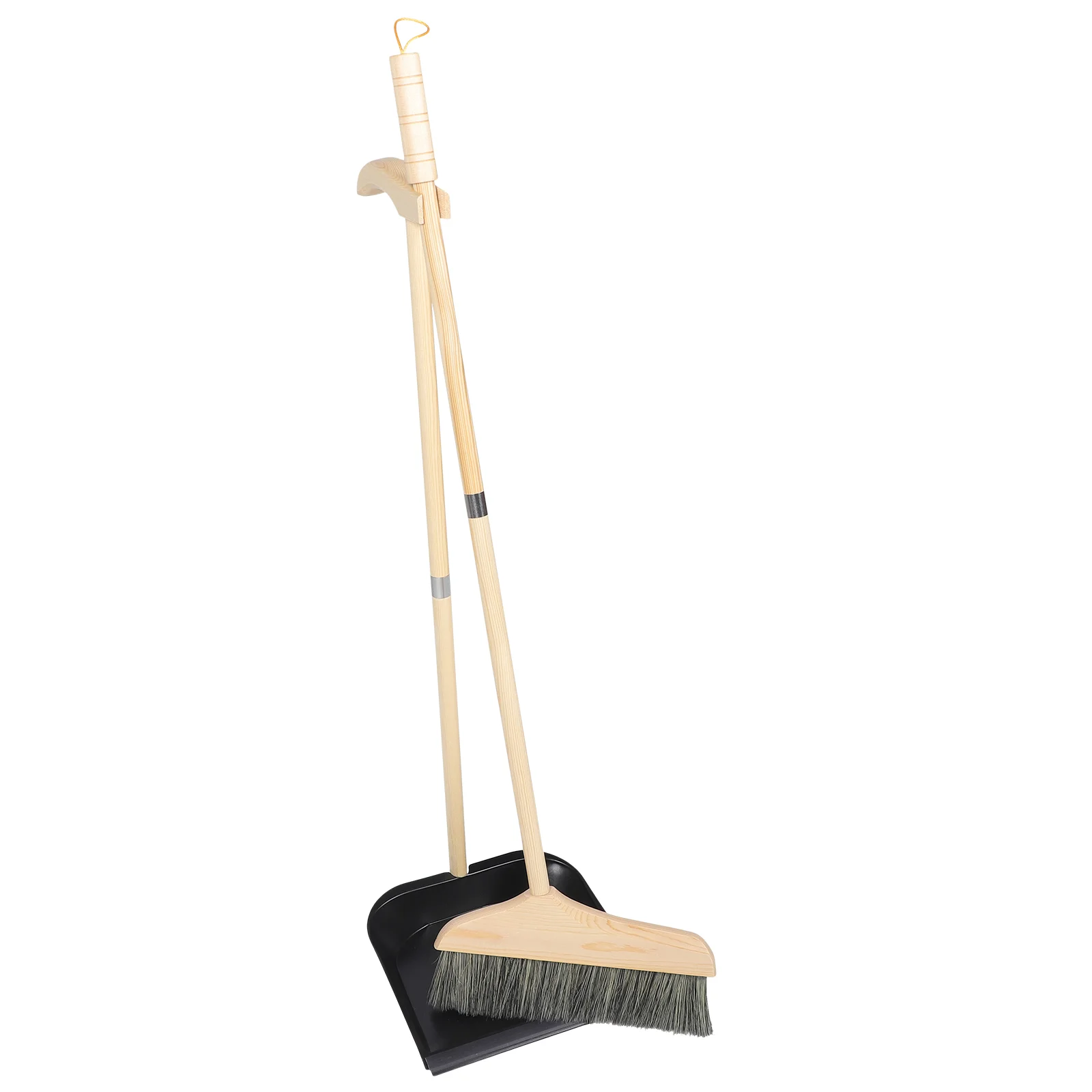 

Solid Wood Bristle Broom and Dustpan Set Cleaning with Home Decor Garbage Office Handheld