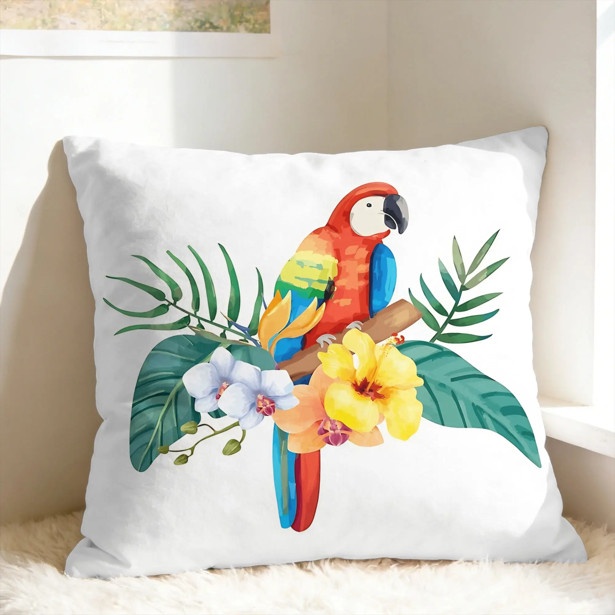 Tropical Parrot Palm Pillowcases  Kawaii Pillow Case For Couch Sofa Bedroom Comfy Pillow Cover