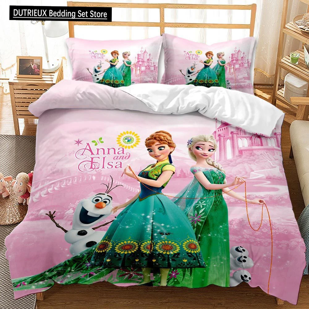 

Disney Pillowcase Duvet Cover Frozen Queen Cute Printed Polyester Comfortable Kids Bed 3 Piece Set Bedding Sets King Queen Size