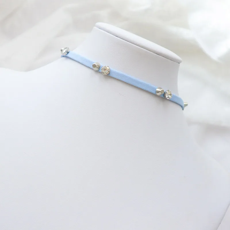 Sexy Rivet Choker Blue Band Necklace for Women Fashion Clavicle Jewelry Accessory Gift for Girls