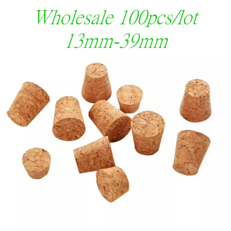 100pcs Top DIA 13mm To 39mm Wood Cork Lab Test Tube Plug Essential Oil Pudding Small Glass Bottle Stopper Lid Customized