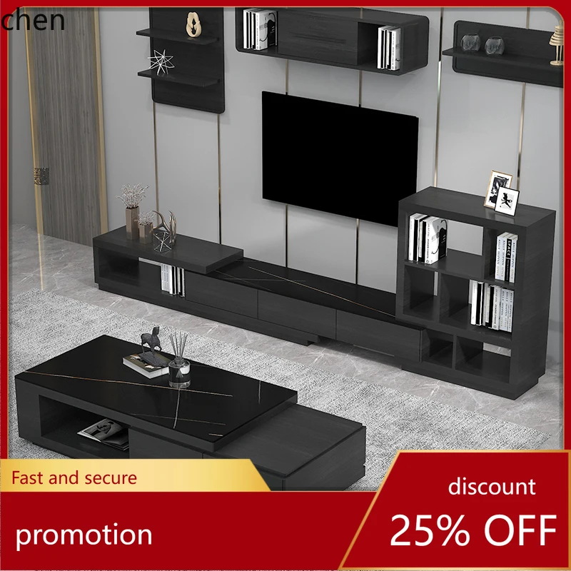 HT Simple Rock Slab Coffee Table and TV Cabinet Set New Model for Home Living Room Modern Extendable Table