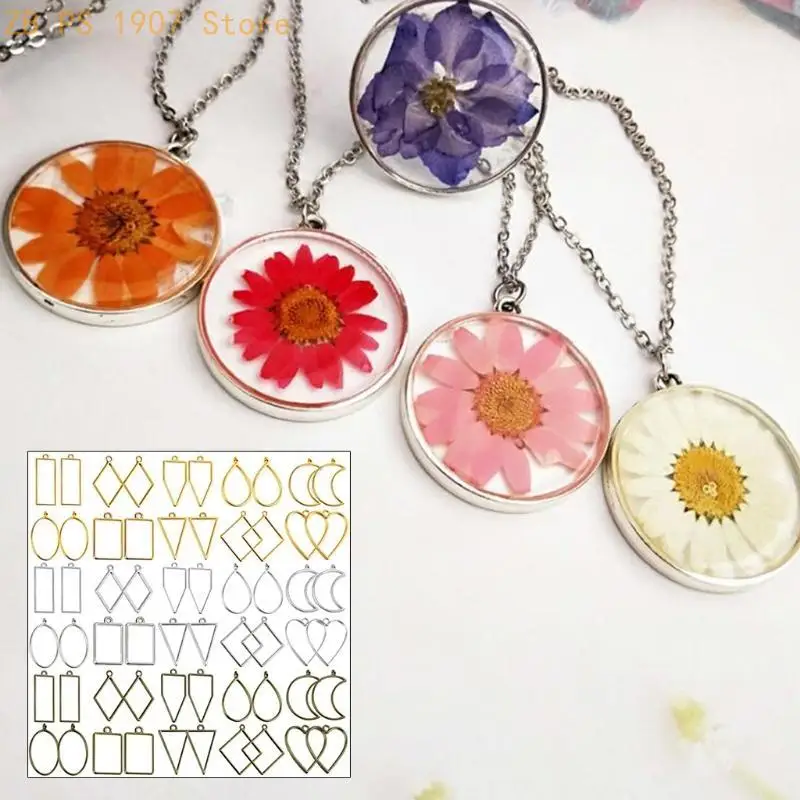 60 Pcs UV Epoxy Hollow Frames Resin Craft Bezels Pendants for Necklaces Earrings Jewelry Making Supplies 55KA