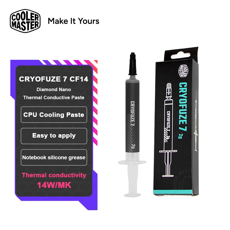 

Cooler Master Cryofuze 7 CF14 Nano термопаста 14 Вт/мк термопроводящая смазочная паста для процессора Intel, процессор, графический процессор, охлаждающий вентилятор