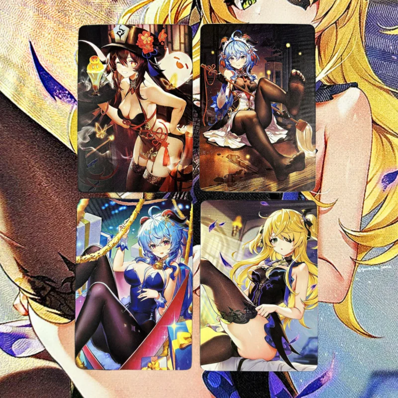 

4Pcs/Set Genshin Impact Cards SexyGirl ACG Anime Game Characters Self Made Ganyu Hu Tao Fischl Collection Cards Anime Toy Gift