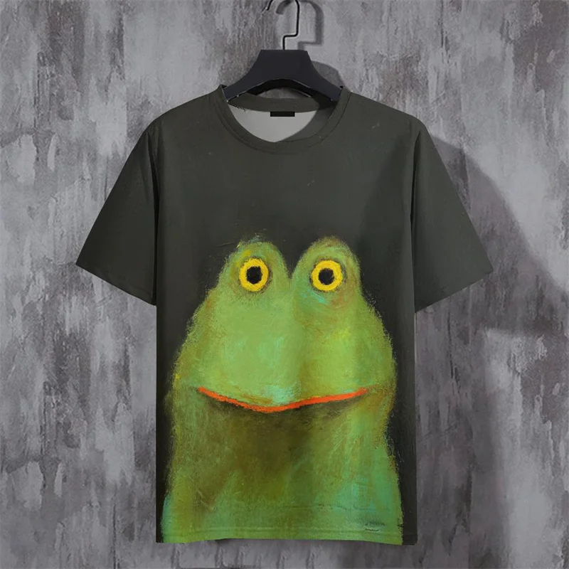 

Cartoon Animal Pattern T-Shirt For Men Frog Cat Dog 3D Printed Tees Summer Loose Short Sleeve T Shirts O-Neck Tops Streetwear