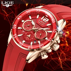 LIGE Luxury Fashion Silicone Strap Watch for Men Business Man Watches Casual Waterproof Sport Chronograph Clock Reloj Hombre+Box