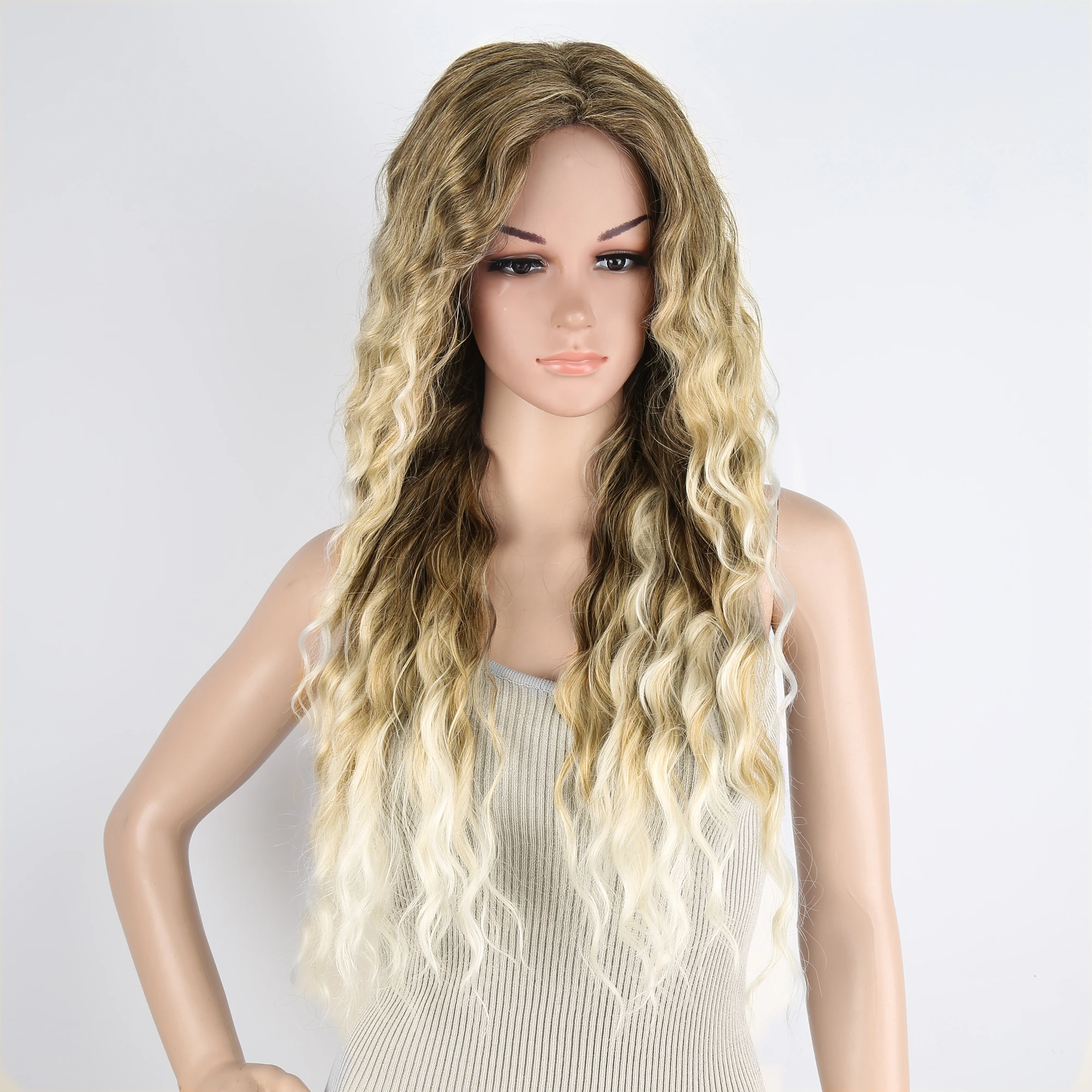 

Amir Long Wavy Ombre Brown Platinum Blonde Synthetic Wigs for Women Heat Resistant Natural Cosplay Party Lolita Hair Wigs