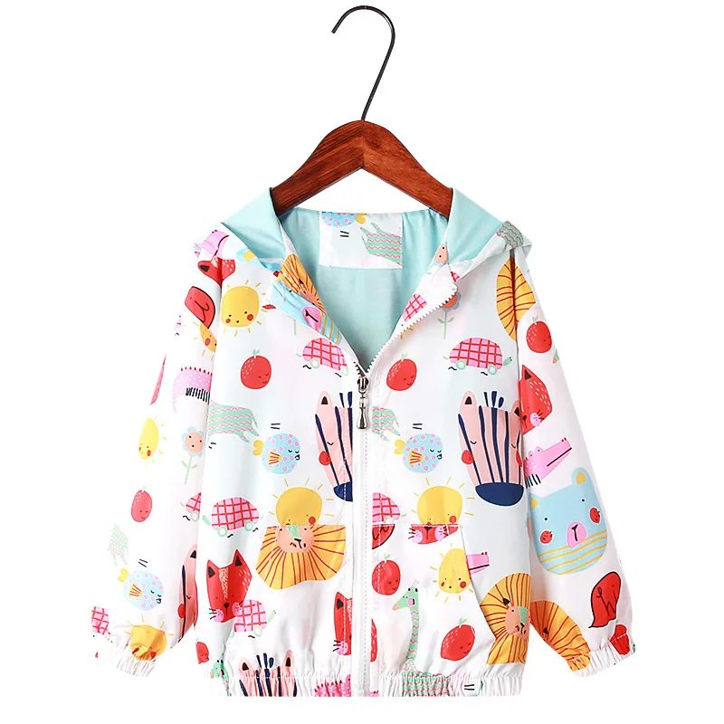 Little maven 2024 Baby Girls Jacket Coat Spring and Autumn Lovely Cartoon Animal Hoodie Outwear Fashion for Kids 2-7 year