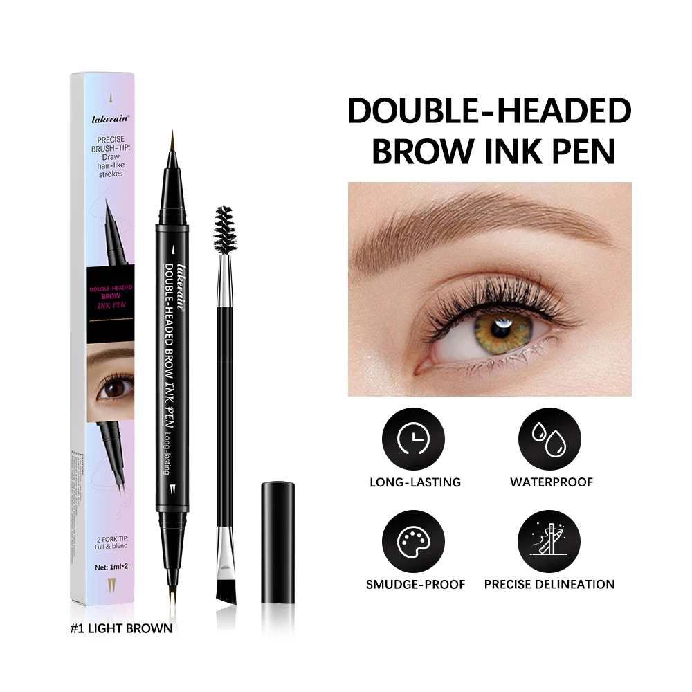 Matita per sopracciglia 2 in 1 Matita per sopracciglia impermeabile Sopracciglia perfette Pennelli per trucco impermeabile Eyeliner per set di penne Marrone