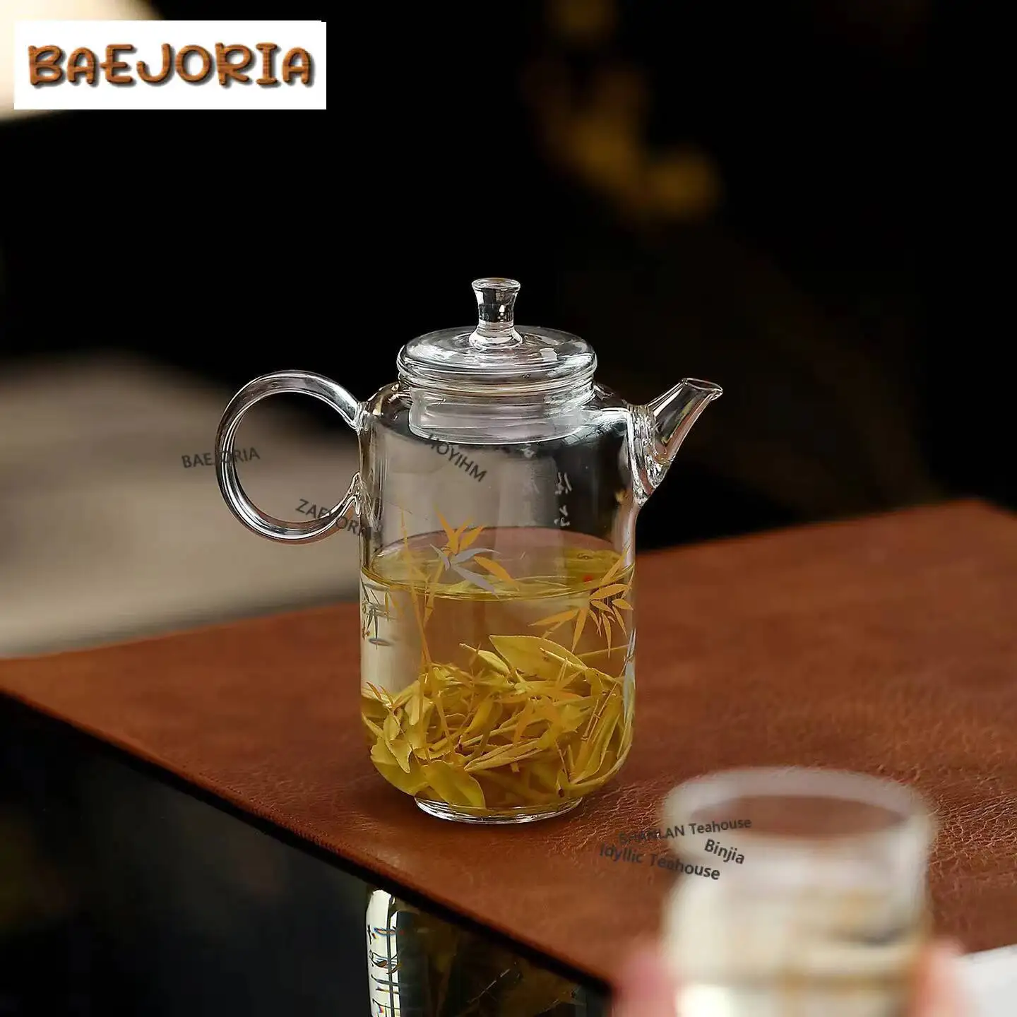 300ml Gold and Sier Bamboo Glass Teapot Handmade Tea Infuser Pot Tea Maker Kettle with Strainer Drinkware Accessories Ornaments