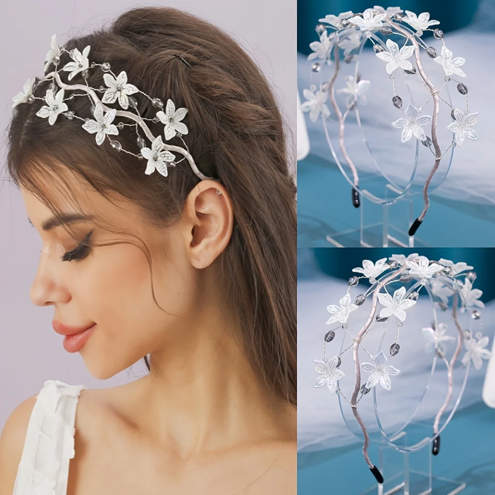 Crystal Flower Headband Tiara For Women Party Bridal Rhinestone Hairband Crown Bridal Wedding Hair Accessories Jewelry Headband