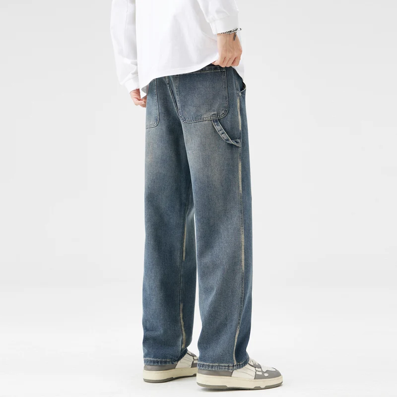 جينز رجالي خريف وشتاء 2025 موضة جديدة للرجال N فضفاض مستقيم ريترو جينز رجالي سراويل طويلة