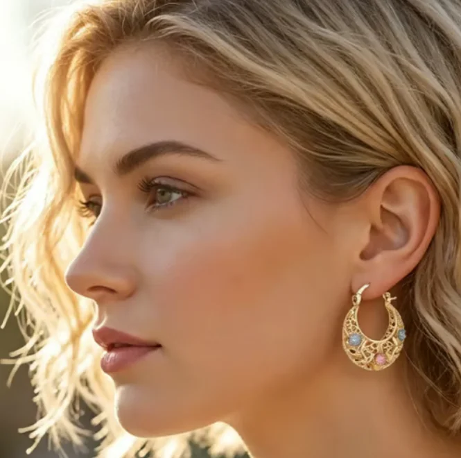 Boucles d'oreilles créoles ajourées sculptées élégantes pour femmes, accessoire de bijouterie exquis pour les fêtes, mariages et cadeaux