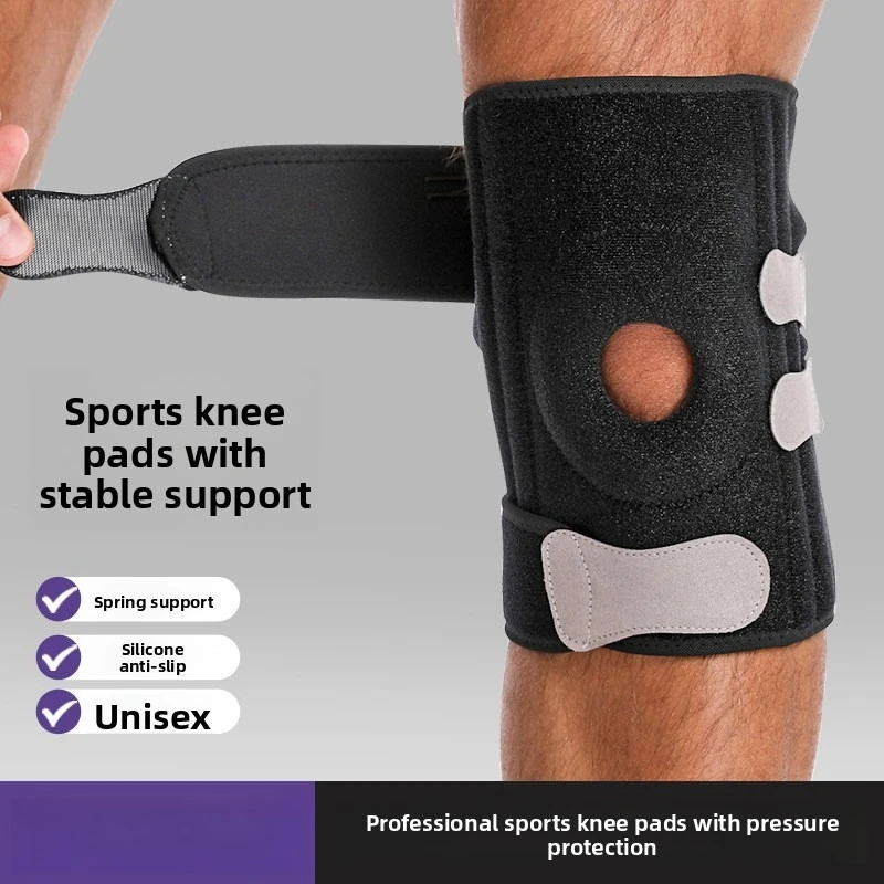 Sports Knee Pads with Strap Design Silicone Spring Support for Patella Protection for Basketball Volleyball Cycling