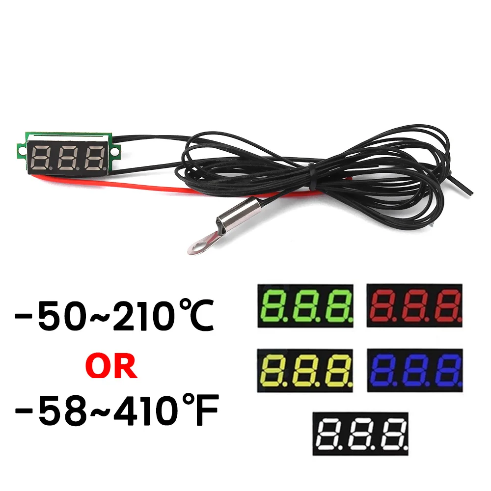 

0.28 Inch DC 4-28V LED Digital Thermometer -50~210℃/-58~410℉ Temperature Sensor Detector With 1m 100K NTC Sensor Metal Probe