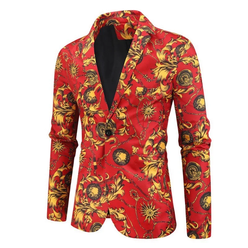 O716Ethnic style printed suit Amazon men's casual single suit jacket