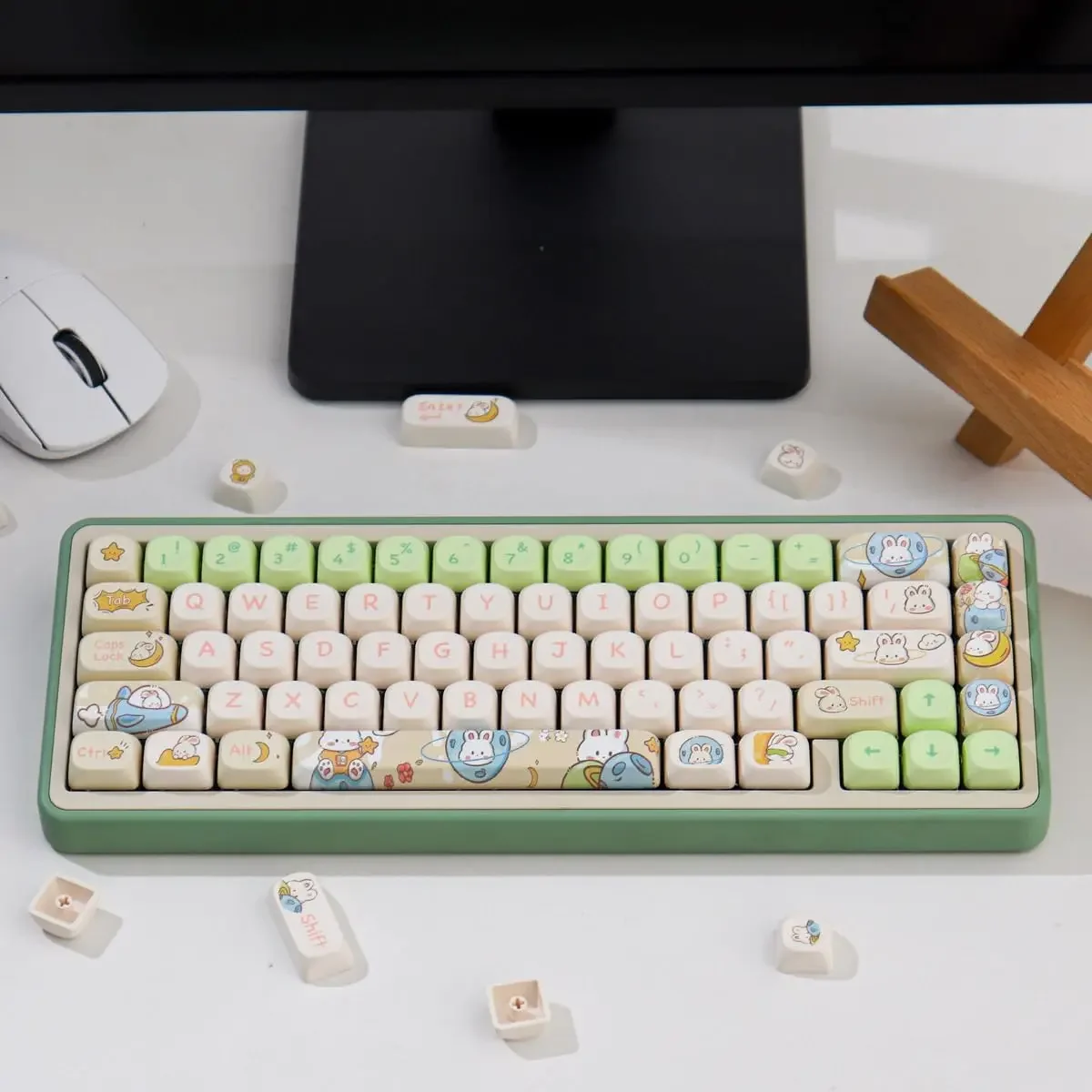 Moon Rabbit Keycaps Set MOA Profile Cute Keycaps 144 Keys PBT Custom Dye-Sublimation ISO ANSI Keyboard Keycaps for 60% 65% 70%