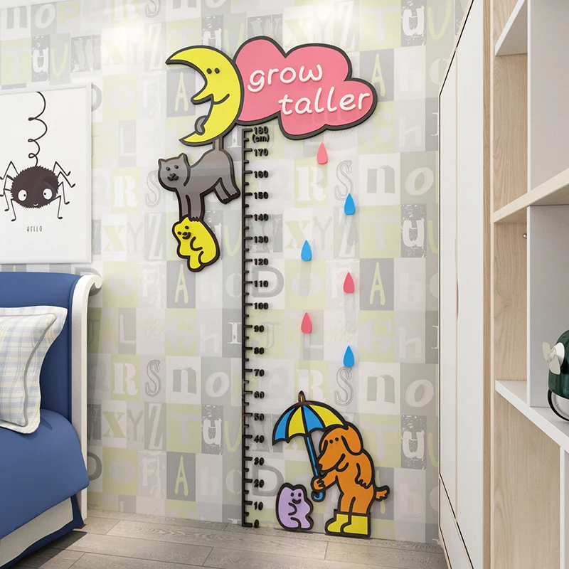 WS278 Cartoon 3D baby measuring ruler height REMOVABLE STICKERS bedroom children's room wall decoration