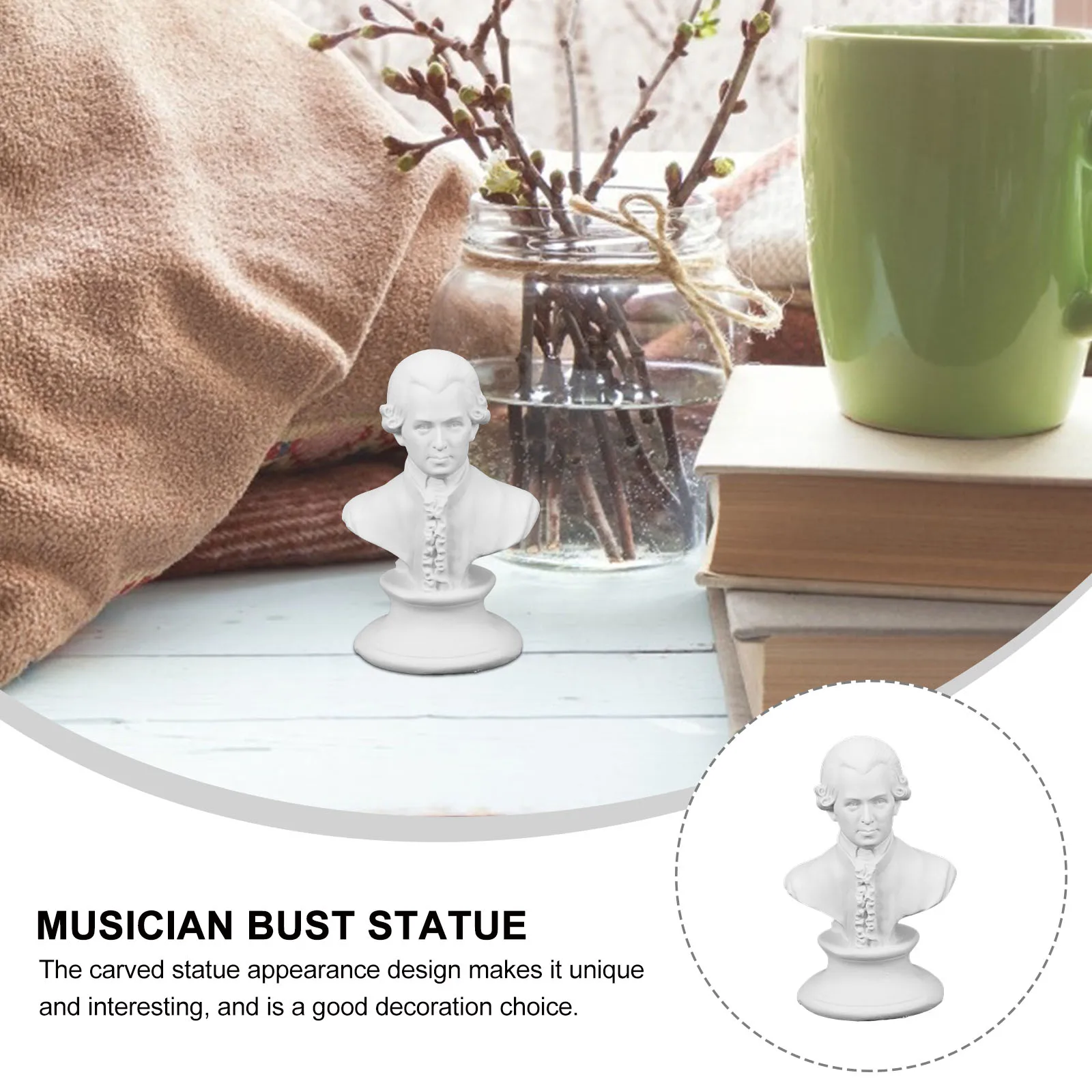 

4 Pcs Music Decor Resin Mini Musician Bust Statue Head Figurine Sculptures Desktop Decorative Statues White