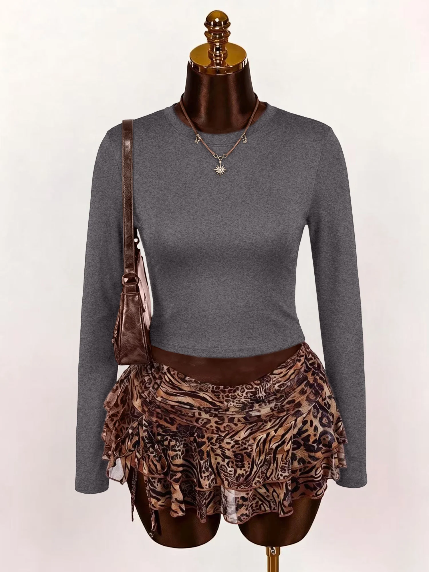 Figure-Flattering Short Long Sleeve Top, Smooth Fitted Tee for Influencer OOTDs & Weekend Parties view 2