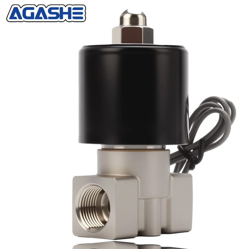 AGASHE 12V / 24V DC صمام الملف اللولبي الكهربائي النحاسي - المياه والهواء والغاز، اتصال NC - درجة صناعية، صمام معدني متين لـ Pne #5