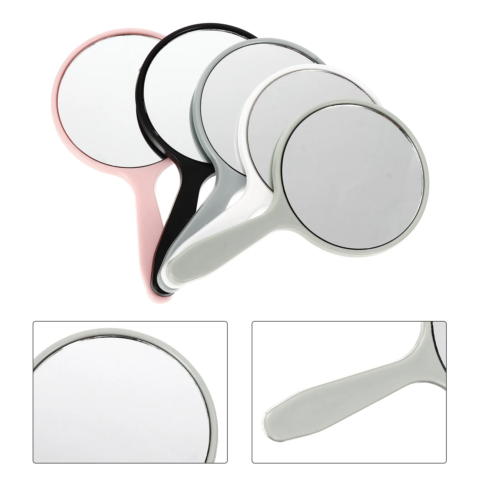 5 Pcs Makeup Handheld Mirror Travel Vanity Portable Mirrors Handle Abs Miss Round Shape