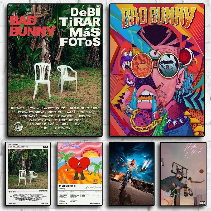Hip Hop rappeur mauvais lapin Debi Tirar Mas tire nouveau Album de musique couverture toile peinture murale Art décoration de la maison