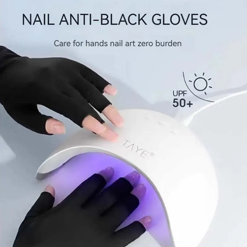 Atacado ferramentas para unhas luvas uv anti-ultravioleta sol preto metade exposto pontas dos dedos luvas de fototerapia seção curta ferramentas para unhas