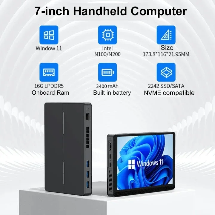 SZBOX 7 inch Handheld Computer Alder Lake N100 WINS 11 16GB DDR5 4800Mhz M.2 2242 SSD Touch Screen Tablet WiFi6 BT5.2 3400mAh