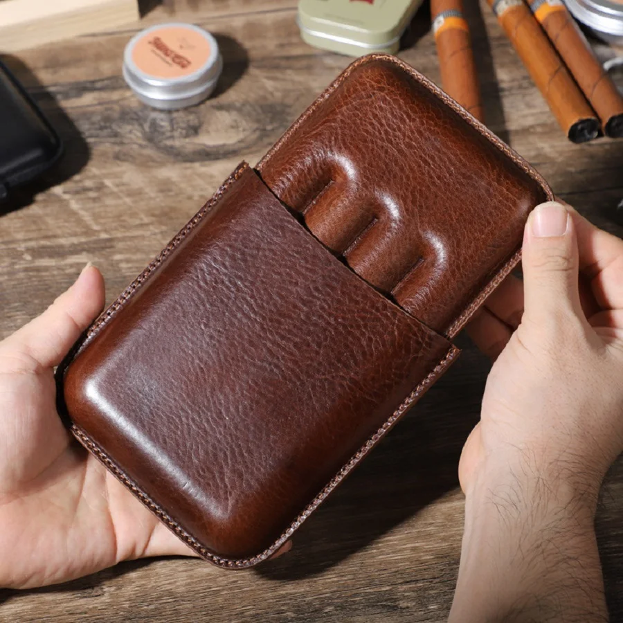 Genuine Leather Cigar Case Travel Portable Cigar Case Four-Compartment Cigar Case Box - view 5