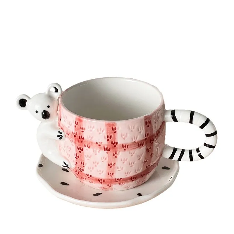 

Hand-Painted Koala Rabbit Ceramic Coffee Cup And Saucer Set Japanese-Style Adorable Fresh Creative Morning Or Afternoon Tea Set