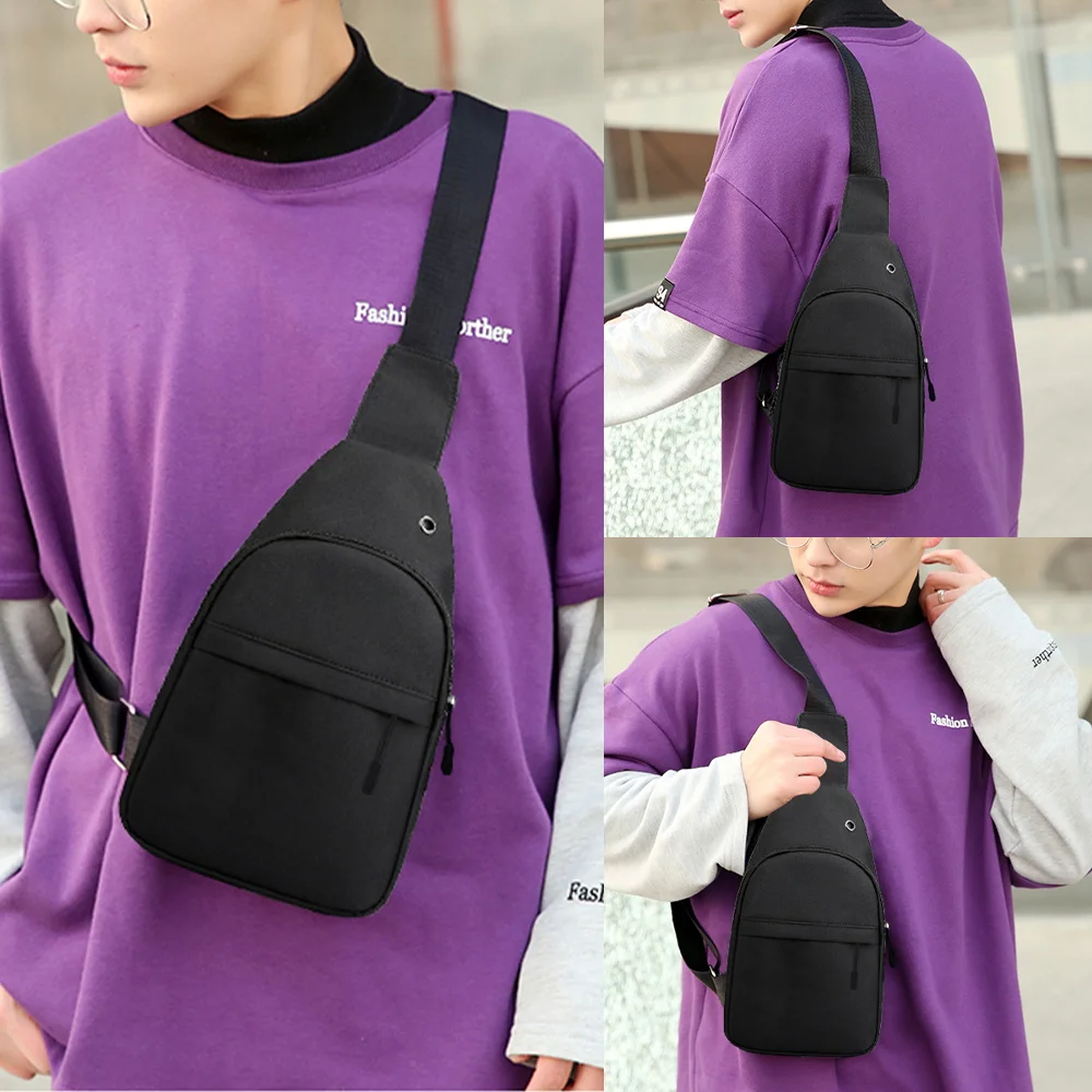 กระเป๋าแฟชั่นผู้ชาย Crossbody กระเป๋า Men กีฬา Canvas สั้นผีเสื้อชายโทรศัพท์กระเป๋าชาร์จ USB หน้าอก