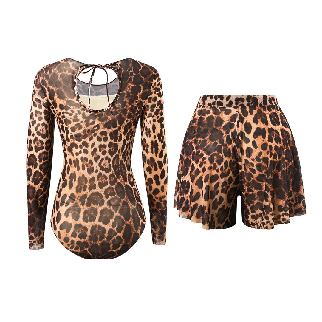 S - XXL Neuer, sexy Badeanzug mit Shorts, Leopardenmuster, langärmelig, einteilig, Damen-Badebekleidung, gepolstert, Badeanzug, Badebekleidung, Modell V7348. – Detail 3