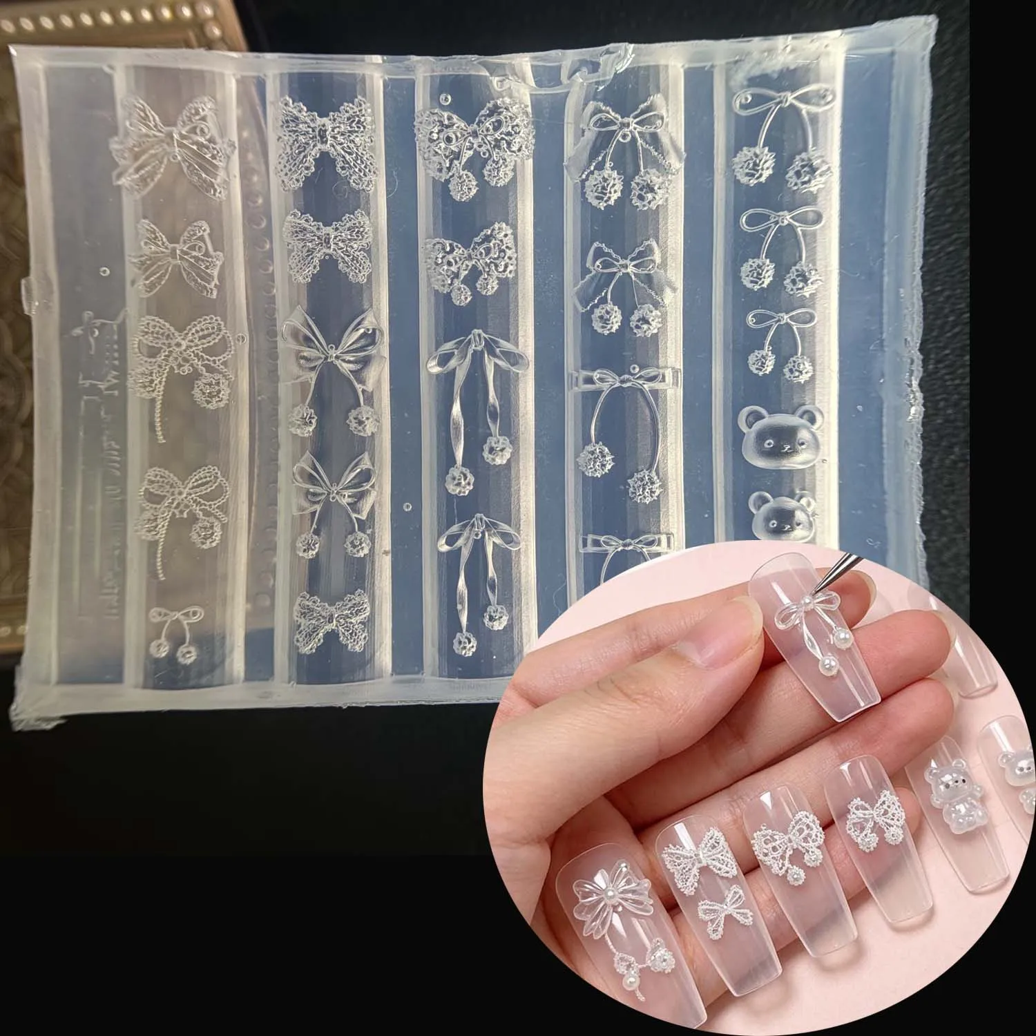 1 Stück Silikon 3D Acryl-Nagelform Niedliche Schleife Kirsche Kette Schneeflocke Lilie Schmetterling Blumen Nageldekorationen DIY Maniküre-Form