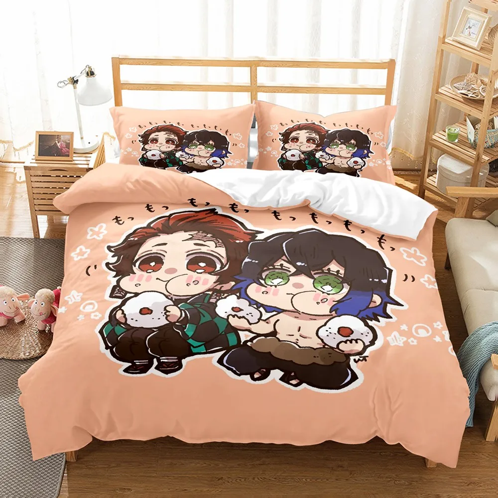 

3D Anime Demon Slayer Duvet Cover Sets with Pillow Cover Polyester Teens Kids Bedding Set Full Queen King Size Cartoon Bed Linen