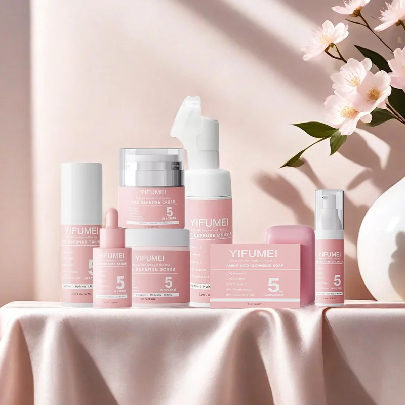 Kosmetik-Hautpflege-Sets – 5-IN-1-Gesichtsset mit Vitamin C – feuchtigkeitsspendende und aufhellende Gesichtspflegeprodukte gegen Falten