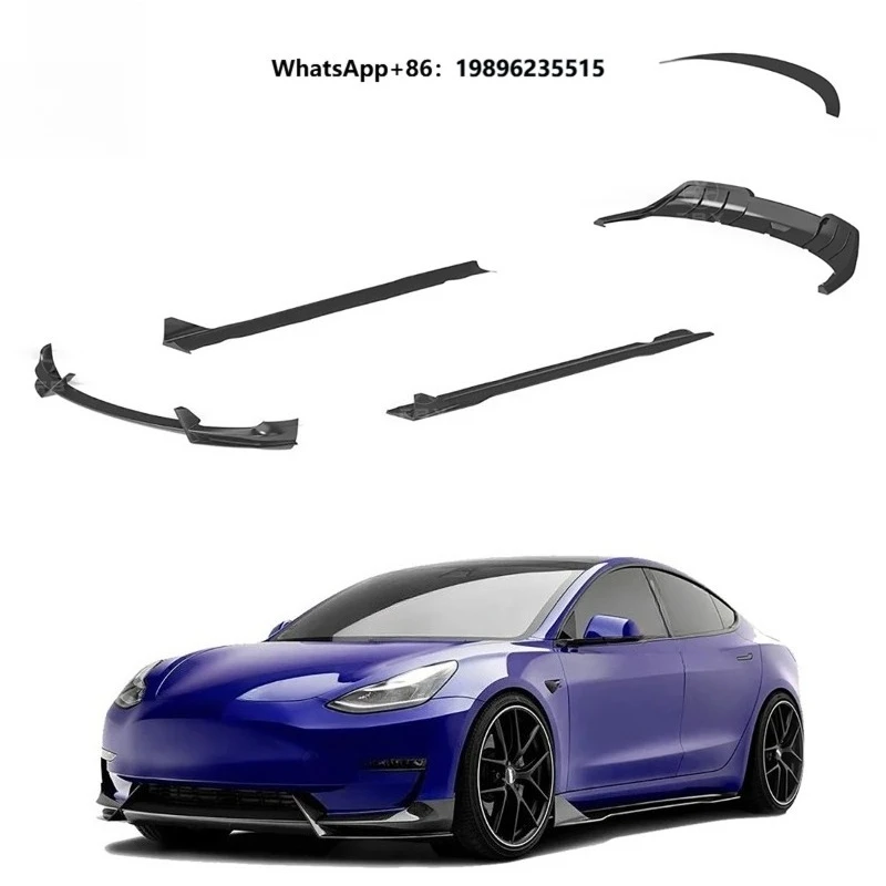 AD Style Real Carbon Fiber Body Kit for 2019+Frnot Lip Side Skirt Rear Diffuser Trunk Spoiler Body Kit